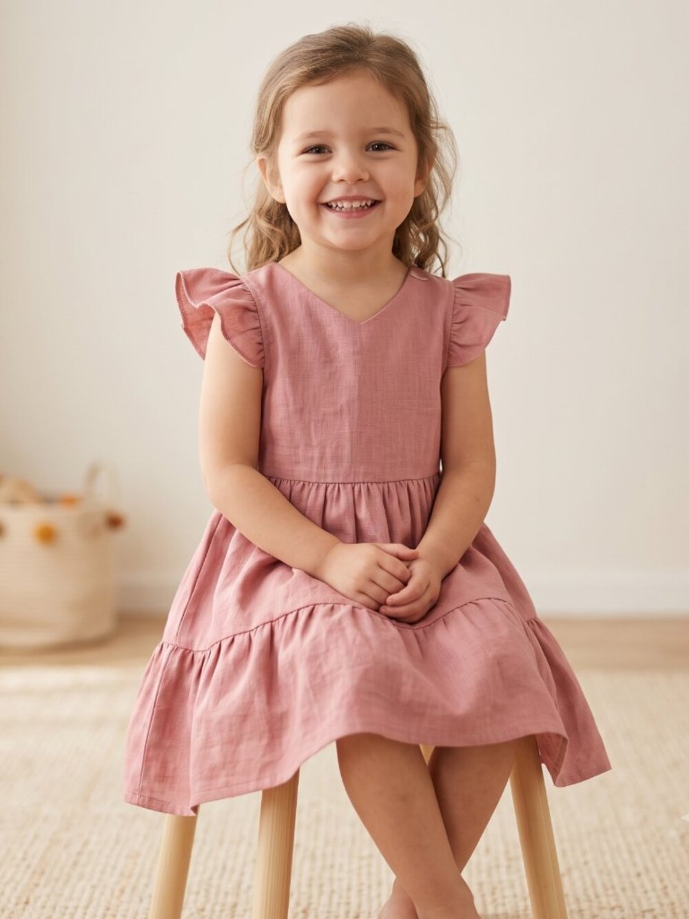 NWOT | Girls' Tiered Ruffle Dress | Flutter Sleeve | Dusty Rose | 3-4Y